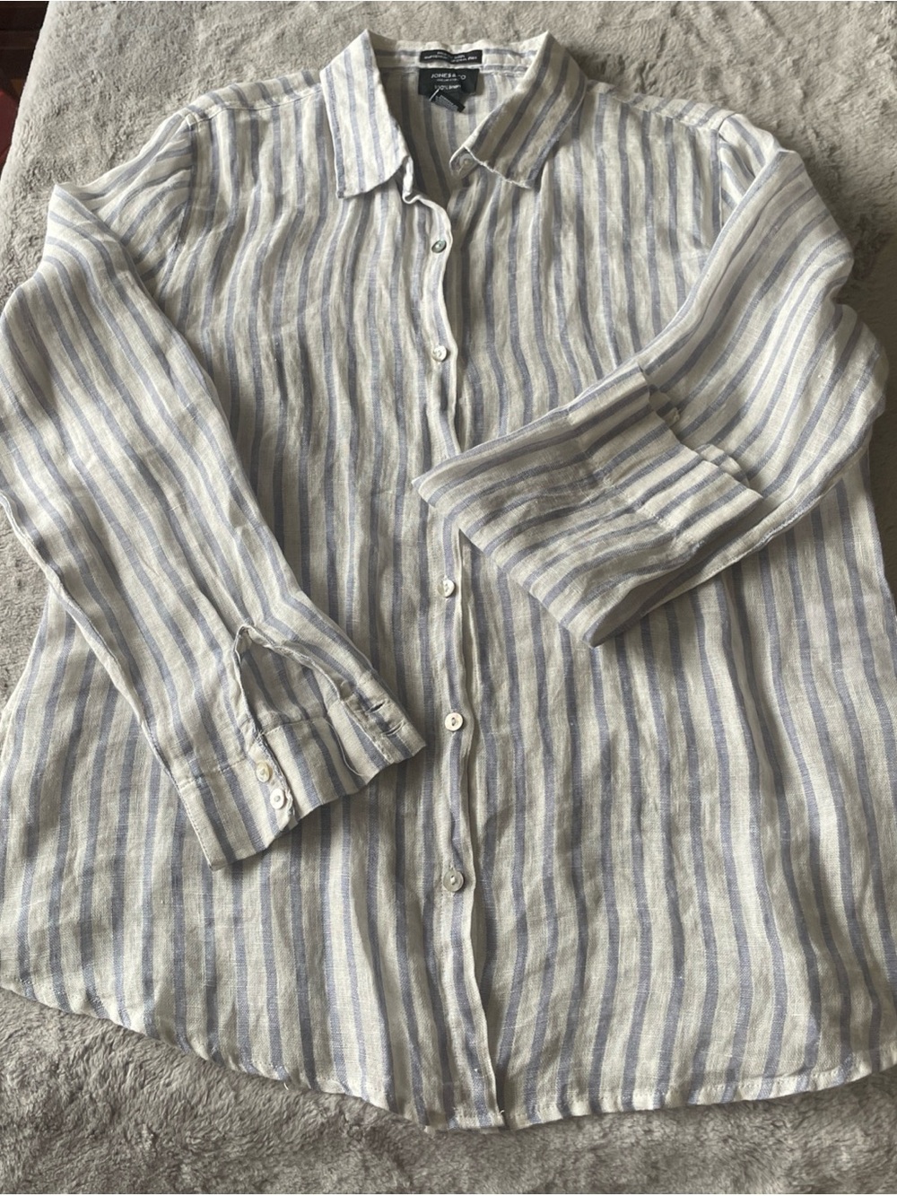 Classic Linen-Blend Striped Shirt - Light Blue & White size large
